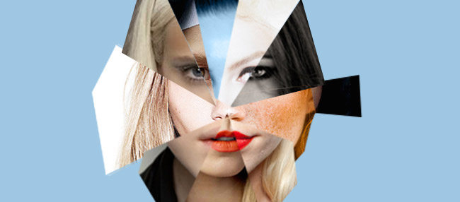 An collage of different face parts to illustrate Client Personas